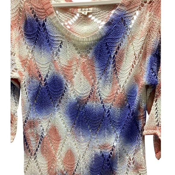 #100 POL CROCHET SWEATER -XS WHITE BLUE PINK - Picture 2 of 5